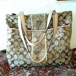 Authentic Coach Signature Stripe Python Tote